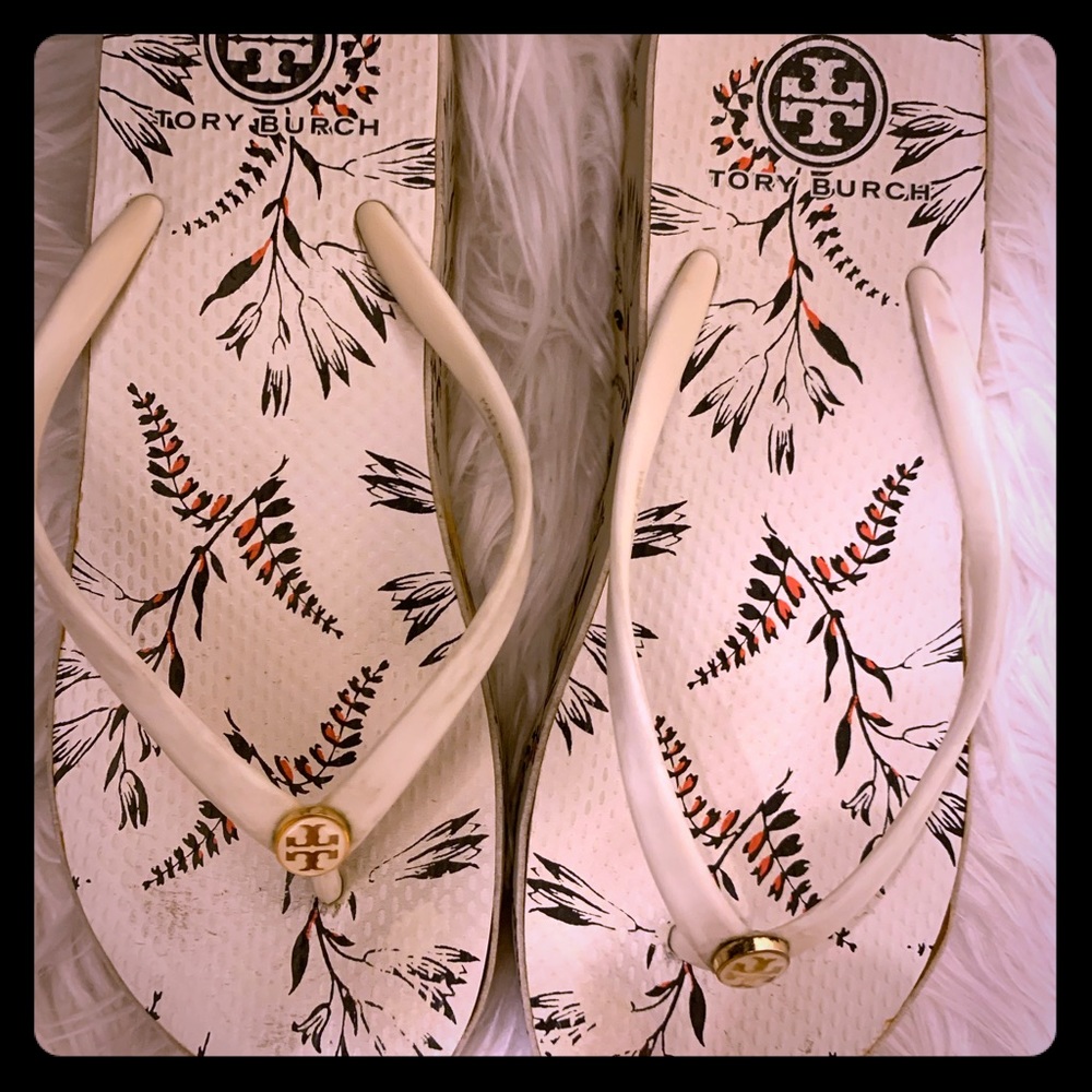 Pre-owned Tory Burch Wedge Flip Flops, Sz 9